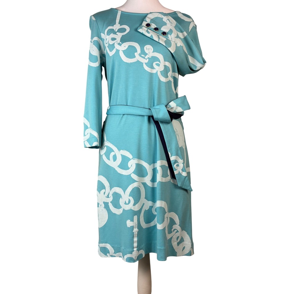 Lilly Pulitzer Y2K Boat Neck Dress in Turquoise with Chain Link Print Dress